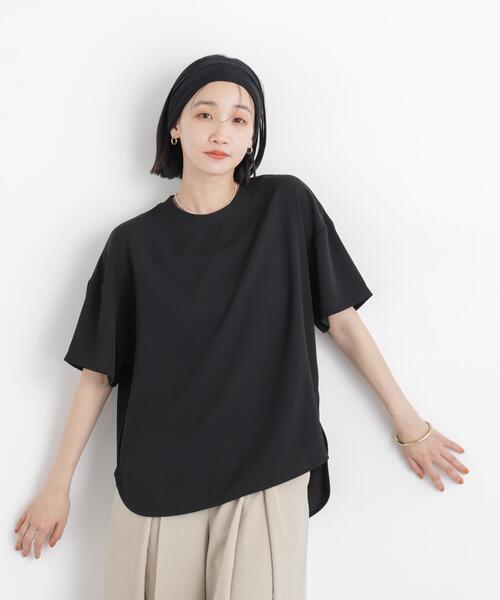 NANO universe(ナノユニバース)の「カットジョーゼットラウンドヘムTブラウス(Tシャツ/カットソー・レディース・グレー/ホワイト/ブラック・FREE)」の4枚目の写真