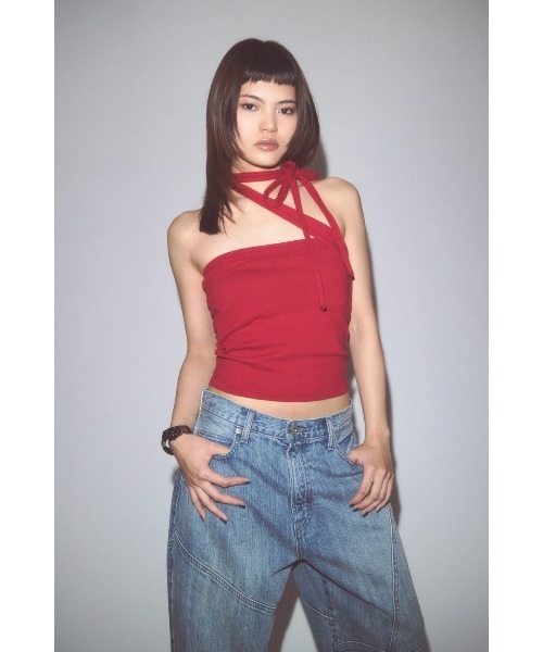 LAGUA GEM(ラグアジェム)の「ONE SIDE TIE ニット(キャミソール・レディース・ライトイエロー/グレー/ブラック/レッド・FREE)」の5枚目の写真