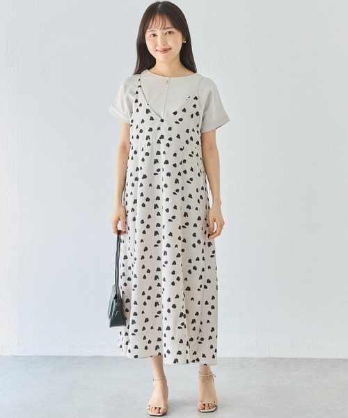 LAVEANGE（ラビアンジェ）の「ダルメシアンプリントキャミワンピース｜ドット感覚で着られる大人のダルメシアン/着映え/総柄/アニマル柄/ロング丈/アジャスター付き（ワンピース・レディース・ブラウン/ベージュ/ブラック・LL/3L/4L/5L/M）」の13枚目の写真