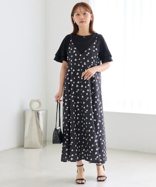 LAVEANGE（ラビアンジェ）の「ダルメシアンプリントキャミワンピース｜ドット感覚で着られる大人のダルメシアン/着映え/総柄/アニマル柄/ロング丈/アジャスター付き（ワンピース・レディース・ブラウン/ベージュ/ブラック・LL/3L/4L/5L/M）」の17枚目の写真