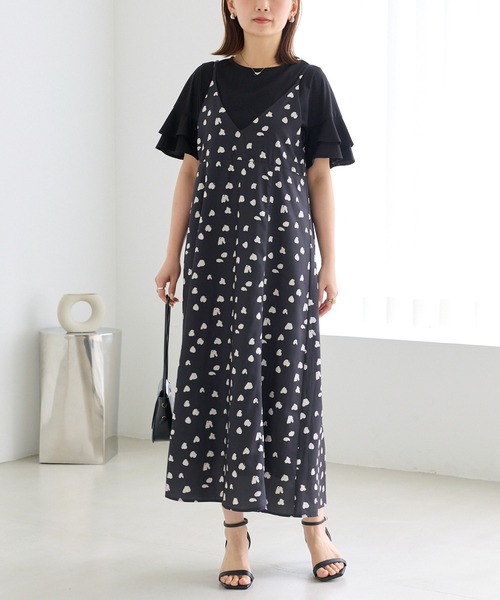 LAVEANGE（ラビアンジェ）の「ダルメシアンプリントキャミワンピース｜ドット感覚で着られる大人のダルメシアン/着映え/総柄/アニマル柄/ロング丈/アジャスター付き（ワンピース・レディース・ブラウン/ベージュ/ブラック・LL/3L/4L/5L/M）」の18枚目の写真