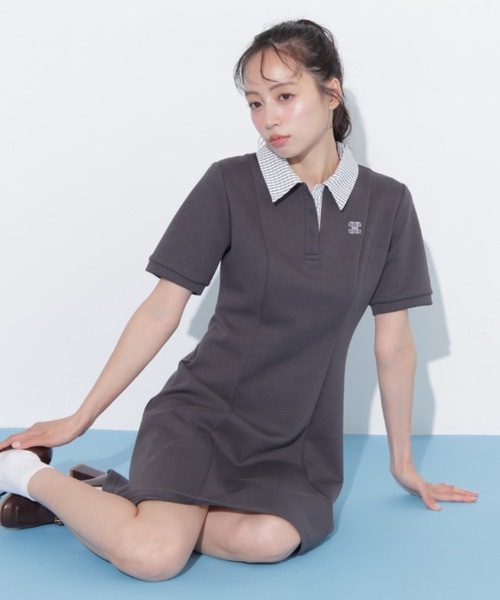 JILL by JILL STUART(ジルバイジルスチュアート)の「ポロ襟カットソーワンピース(ワンピース・レディース・グレー系その他/ブラック/グレー・FREE)」の1枚目の写真