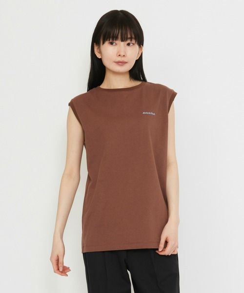 Dickies(ディッキーズ)の「Dickies/ディッキーズ エンブロイダリー フレンチスリーブTシャツ(Tシャツ/カットソー・レディース・ライトブラウン/ホワイト・MEDIUM/LARGE)」の1枚目の写真