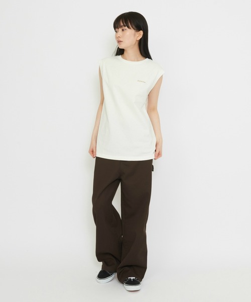 Dickies(ディッキーズ)の「Dickies/ディッキーズ エンブロイダリー フレンチスリーブTシャツ(Tシャツ/カットソー・レディース・ライトブラウン/ホワイト・MEDIUM/LARGE)」の4枚目の写真