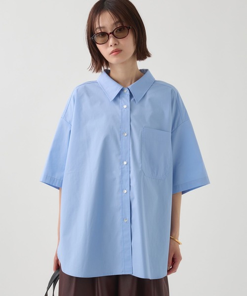 BABYLONE(バビロン)の「バックコクーン5分袖シャツ(シャツ/ブラウス・レディース・サックスブルー/ホワイト・フリー)」の1枚目の写真