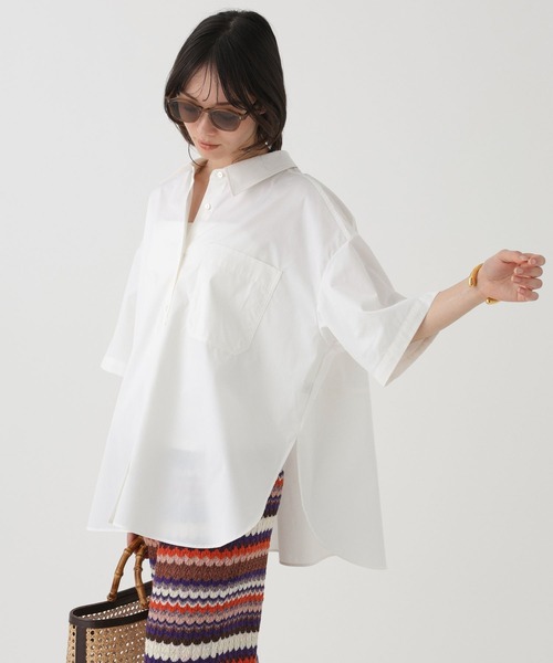 BABYLONE(バビロン)の「バックコクーン5分袖シャツ(シャツ/ブラウス・レディース・サックスブルー/ホワイト・フリー)」の18枚目の写真