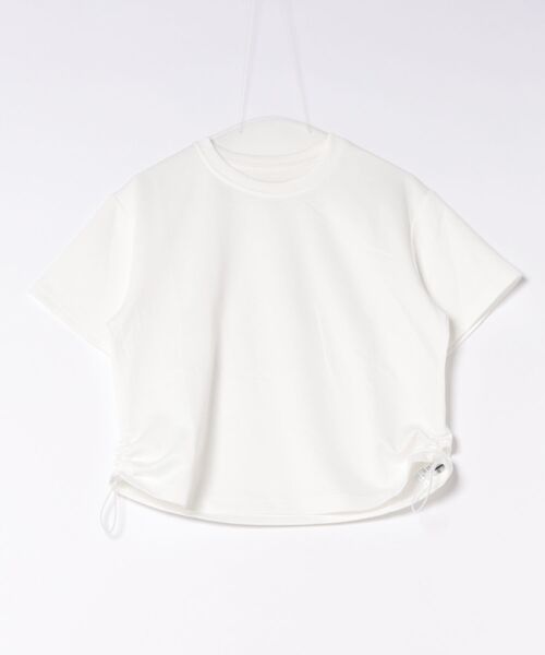 BY THE BAY(バイザベイ)の「【サイドドロスト・こなれ感】サイドドローストリングコード付き半袖Tシャツ 総丈55cm・2色展開 大人カジュアル スタイルアップ(Tシャツ/カットソー・レディース・ホワイト/ブラック・FREE)」の4枚目の写真