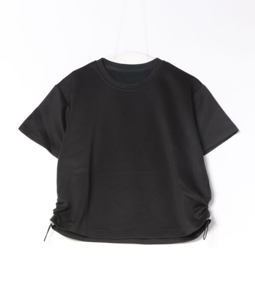 BY THE BAY(バイザベイ)の「【サイドドロスト・こなれ感】サイドドローストリングコード付き半袖Tシャツ 総丈55cm・2色展開 大人カジュアル スタイルアップ(Tシャツ/カットソー・レディース・ホワイト/ブラック・FREE)」の7枚目の写真