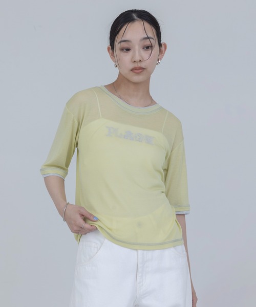 Eimee Law(エイミーロウ)の「PLACE刺繍 レイヤードライクシアーTシャツ(Tシャツ/カットソー・レディース・オフホワイト/イエロー/ボルドー/ブラック・FREE)」の4枚目の写真