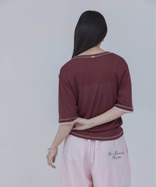 Eimee Law(エイミーロウ)の「PLACE刺繍 レイヤードライクシアーTシャツ(Tシャツ/カットソー・レディース・オフホワイト/イエロー/ボルドー/ブラック・FREE)」の6枚目の写真