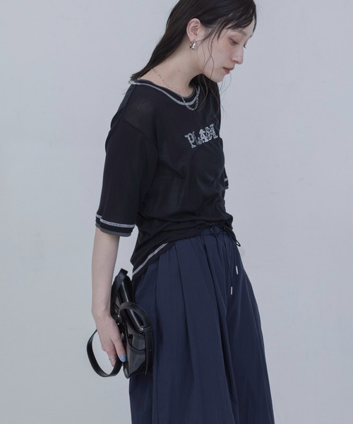Eimee Law(エイミーロウ)の「PLACE刺繍 レイヤードライクシアーTシャツ(Tシャツ/カットソー・レディース・オフホワイト/イエロー/ボルドー/ブラック・FREE)」の18枚目の写真