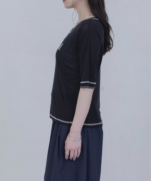 Eimee Law(エイミーロウ)の「PLACE刺繍 レイヤードライクシアーTシャツ(Tシャツ/カットソー・レディース・オフホワイト/イエロー/ボルドー/ブラック・FREE)」の20枚目の写真