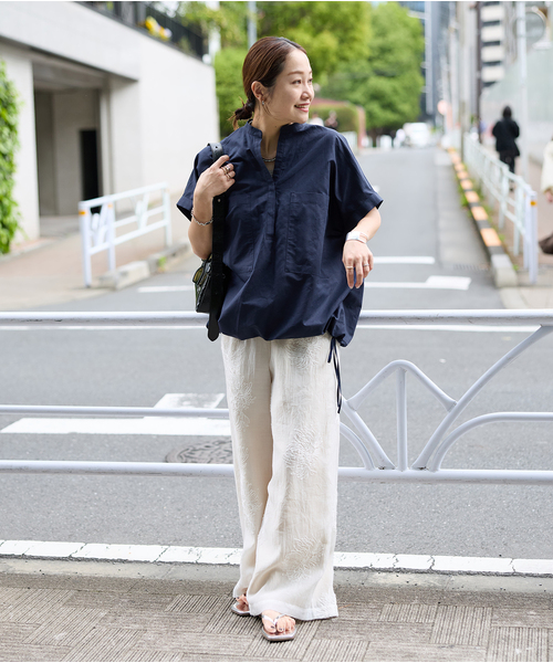 JOURNAL STANDARD(ジャーナルスタンダード)の「《追加2》ハードマンズリネンコットンフレンチスリーブスキッパーシャツ(シャツ/ブラウス・レディース・ネイビー/ホワイト/ブラック系その他・FREE)」の10枚目の写真