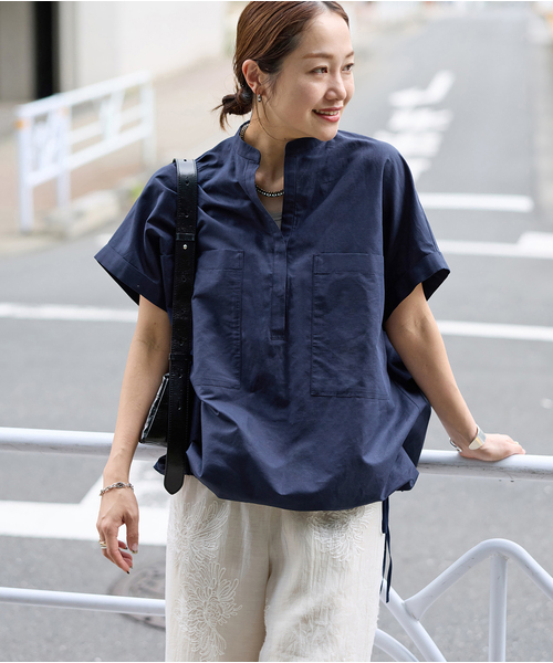 JOURNAL STANDARD(ジャーナルスタンダード)の「《追加2》ハードマンズリネンコットンフレンチスリーブスキッパーシャツ(シャツ/ブラウス・レディース・ネイビー/ホワイト/ブラック系その他・FREE)」の8枚目の写真