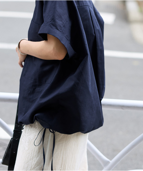 JOURNAL STANDARD(ジャーナルスタンダード)の「《追加2》ハードマンズリネンコットンフレンチスリーブスキッパーシャツ(シャツ/ブラウス・レディース・ネイビー/ホワイト/ブラック系その他・FREE)」の6枚目の写真