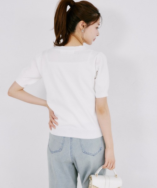 tocco closet（トッコ　クローゼット）の「【ZOZO限定】UVカット＆接触冷感ビジュー装飾半袖カーディガン（ニット/セーター・レディース・ミント/ネイビー/サックスブルー/オフホワイト・M）」の9枚目の写真