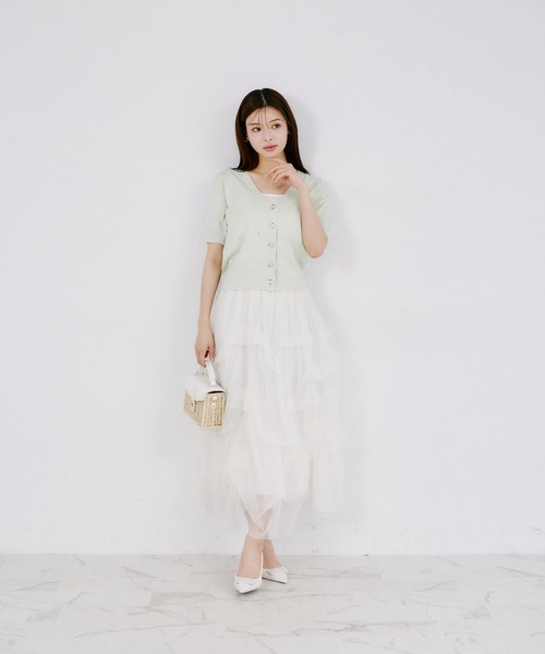 tocco closet（トッコ　クローゼット）の「【ZOZO限定】UVカット＆接触冷感ビジュー装飾半袖カーディガン（ニット/セーター・レディース・ミント/ネイビー/サックスブルー/オフホワイト・M）」の10枚目の写真