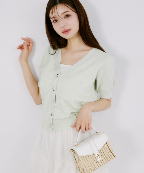 tocco closet（トッコ　クローゼット）の「【ZOZO限定】UVカット＆接触冷感ビジュー装飾半袖カーディガン（ニット/セーター・レディース・ミント/ネイビー/サックスブルー/オフホワイト・M）」の12枚目の写真