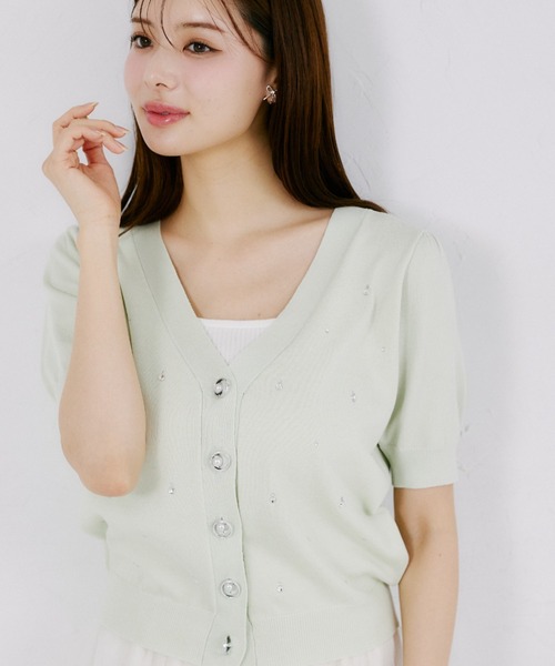 tocco closet（トッコ　クローゼット）の「【ZOZO限定】UVカット＆接触冷感ビジュー装飾半袖カーディガン（ニット/セーター・レディース・ミント/ネイビー/サックスブルー/オフホワイト・M）」の13枚目の写真