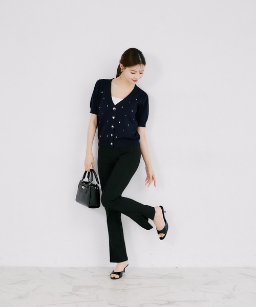 tocco closet（トッコ　クローゼット）の「【ZOZO限定】UVカット＆接触冷感ビジュー装飾半袖カーディガン（ニット/セーター・レディース・ミント/ネイビー/サックスブルー/オフホワイト・M）」の15枚目の写真