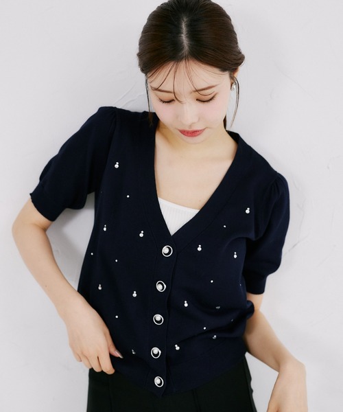 tocco closet（トッコ　クローゼット）の「【ZOZO限定】UVカット＆接触冷感ビジュー装飾半袖カーディガン（ニット/セーター・レディース・ミント/ネイビー/サックスブルー/オフホワイト・M）」の17枚目の写真