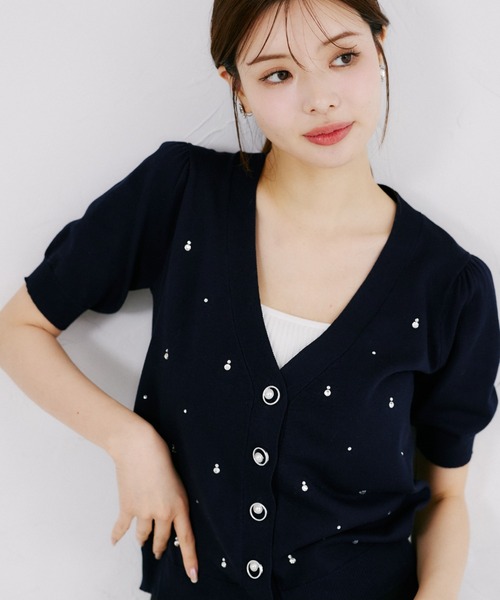 tocco closet（トッコ　クローゼット）の「【ZOZO限定】UVカット＆接触冷感ビジュー装飾半袖カーディガン（ニット/セーター・レディース・ミント/ネイビー/サックスブルー/オフホワイト・M）」の18枚目の写真