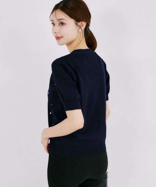 tocco closet（トッコ　クローゼット）の「【ZOZO限定】UVカット＆接触冷感ビジュー装飾半袖カーディガン（ニット/セーター・レディース・ミント/ネイビー/サックスブルー/オフホワイト・M）」の19枚目の写真