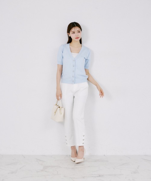 tocco closet（トッコ　クローゼット）の「【ZOZO限定】UVカット＆接触冷感ビジュー装飾半袖カーディガン（ニット/セーター・レディース・ミント/ネイビー/サックスブルー/オフホワイト・M）」の20枚目の写真