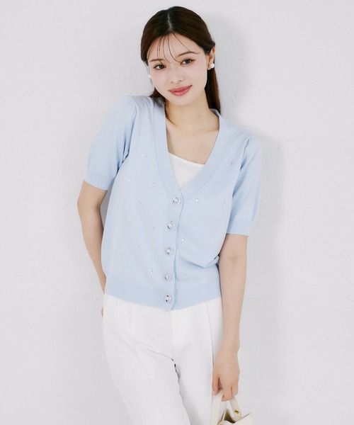 tocco closet（トッコ　クローゼット）の「【ZOZO限定】UVカット＆接触冷感ビジュー装飾半袖カーディガン（ニット/セーター・レディース・ミント/ネイビー/サックスブルー/オフホワイト・M）」の21枚目の写真