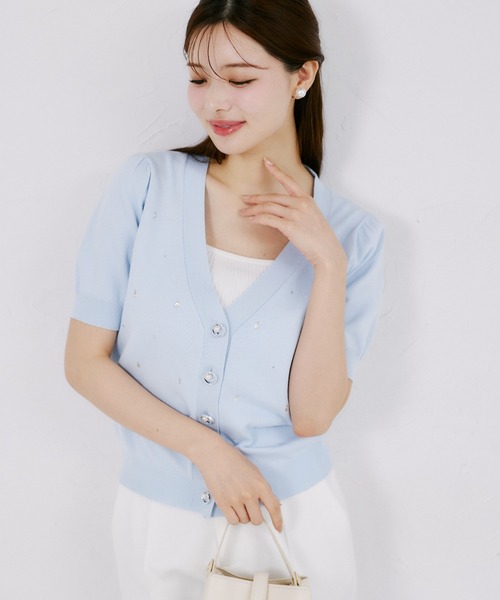 tocco closet（トッコ　クローゼット）の「【ZOZO限定】UVカット＆接触冷感ビジュー装飾半袖カーディガン（ニット/セーター・レディース・ミント/ネイビー/サックスブルー/オフホワイト・M）」の22枚目の写真