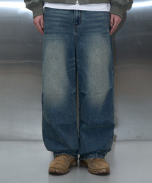 POCKET EMBLEM PARASUIT WIDE DENIM (WASHED BLUE)