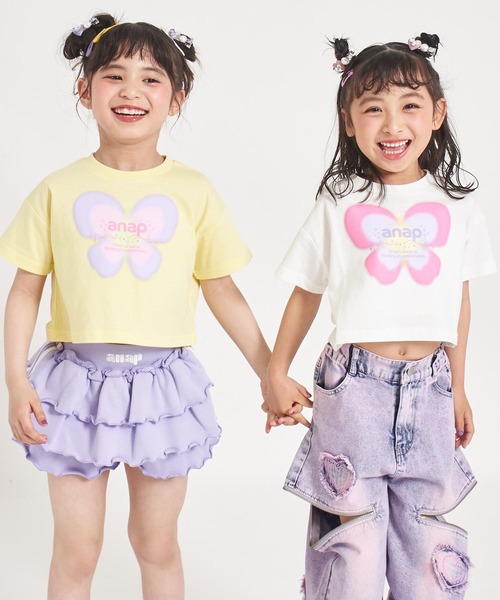 ANAP kids(アナップキッズ)の「バタフライ グラデーション プリント クロップドTシャツ(Tシャツ/カットソー・キッズ・ホワイト/ライトイエロー/ラベンダー・120/110/130)」の6枚目の写真