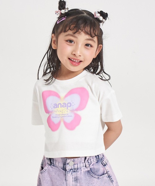 ANAP kids(アナップキッズ)の「バタフライ グラデーション プリント クロップドTシャツ(Tシャツ/カットソー・キッズ・ホワイト/ライトイエロー/ラベンダー・120/110/130)」の7枚目の写真