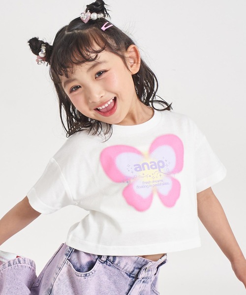 ANAP kids(アナップキッズ)の「バタフライ グラデーション プリント クロップドTシャツ(Tシャツ/カットソー・キッズ・ホワイト/ライトイエロー/ラベンダー・120/110/130)」の8枚目の写真