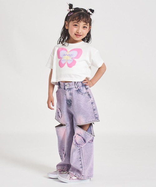 ANAP kids(アナップキッズ)の「バタフライ グラデーション プリント クロップドTシャツ(Tシャツ/カットソー・キッズ・ホワイト/ライトイエロー/ラベンダー・120/110/130)」の11枚目の写真