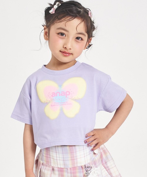 ANAP kids(アナップキッズ)の「バタフライ グラデーション プリント クロップドTシャツ(Tシャツ/カットソー・キッズ・ホワイト/ライトイエロー/ラベンダー・120/110/130)」の12枚目の写真