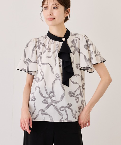 Jayro(ジャイロ)の「リボン柄ラッフルタイブラウス(シャツ/ブラウス・レディース・ブラック系その他/オフホワイト・M)」の11枚目の写真