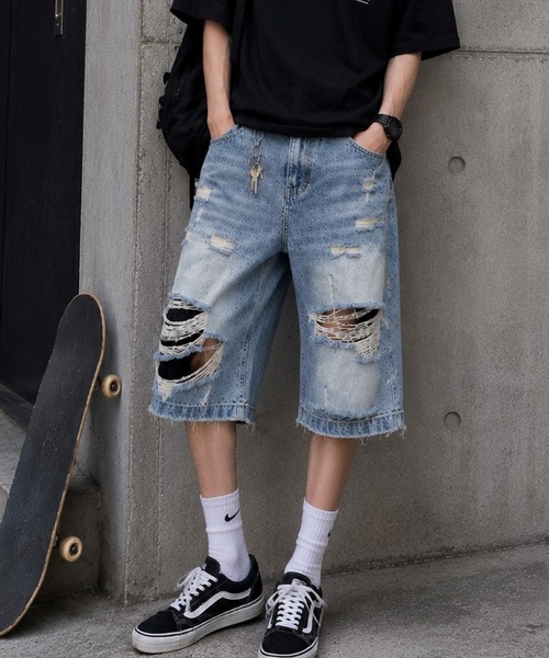 CERCA(チェルカ)の「【Bls】 【ZM】【Bling Leads】ダメージ加工 スケーター ハーフパンツ(デニムパンツ・メンズ・ブルー・LARGE/MEDIUM)」の3枚目の写真