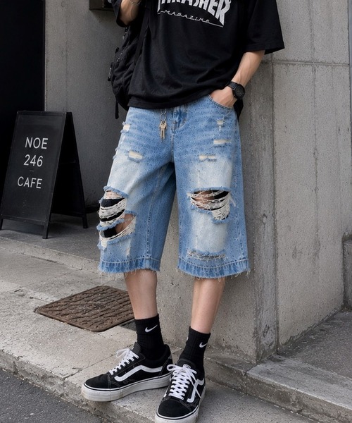 CERCA(チェルカ)の「【Bls】 【ZM】【Bling Leads】ダメージ加工 スケーター ハーフパンツ(デニムパンツ・メンズ・ブルー・LARGE/MEDIUM)」の4枚目の写真