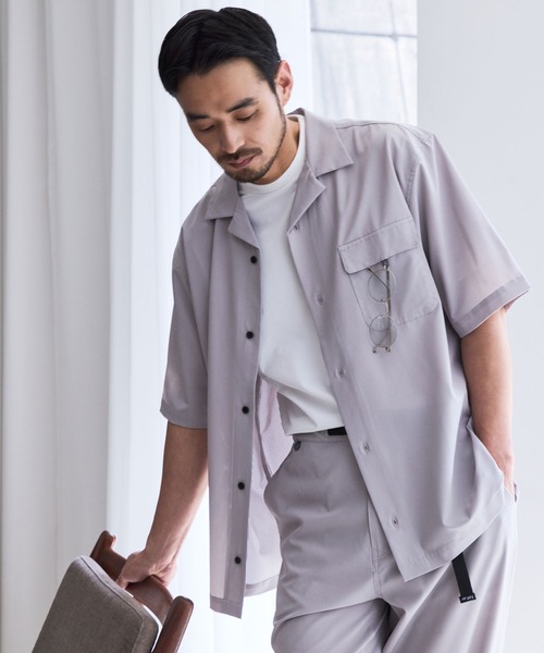 le cercle ADAM ET ROPE'(ルセルクルアダムエロペ)の「ロフトエアハーフスリーブシャツ/セットアップ対応/接触冷感/UVケア(シャツ/ブラウス・メンズ・ブラック/ネイビー/ライトグレー/ダークブラウン・LL/M/S/L)」の15枚目の写真