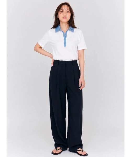BLUE×PALANG（ブルーパラン）の「HYBRID DENIM POLO（Tシャツ/カットソー・レディース・ネイビー/ライトブルー・FREE）」の4枚目の写真