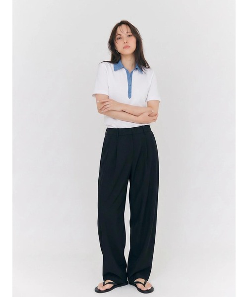 BLUE×PALANG（ブルーパラン）の「HYBRID DENIM POLO（Tシャツ/カットソー・レディース・ネイビー/ライトブルー・FREE）」の6枚目の写真