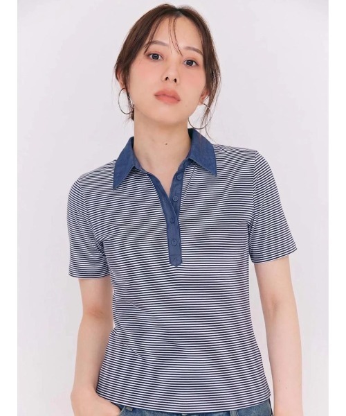 BLUE×PALANG（ブルーパラン）の「HYBRID DENIM POLO（Tシャツ/カットソー・レディース・ネイビー/ライトブルー・FREE）」の8枚目の写真