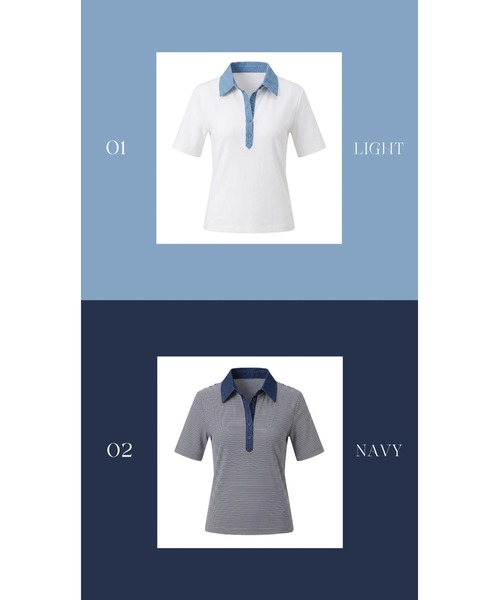 BLUE×PALANG（ブルーパラン）の「HYBRID DENIM POLO（Tシャツ/カットソー・レディース・ネイビー/ライトブルー・FREE）」の10枚目の写真