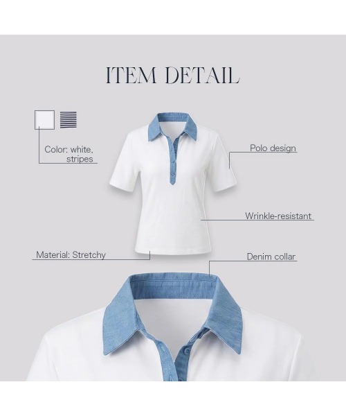 BLUE×PALANG（ブルーパラン）の「HYBRID DENIM POLO（Tシャツ/カットソー・レディース・ネイビー/ライトブルー・FREE）」の11枚目の写真