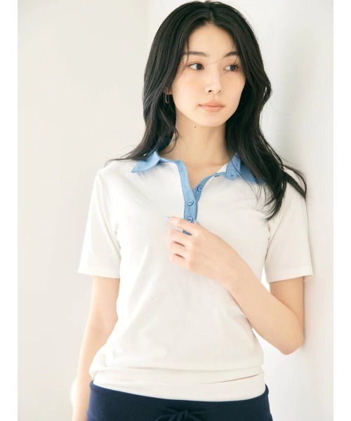 BLUE×PALANG（ブルーパラン）の「HYBRID DENIM POLO（Tシャツ/カットソー・レディース・ネイビー/ライトブルー・FREE）」の14枚目の写真