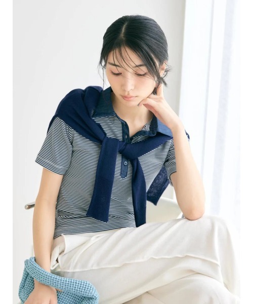 BLUE×PALANG（ブルーパラン）の「HYBRID DENIM POLO（Tシャツ/カットソー・レディース・ネイビー/ライトブルー・FREE）」の15枚目の写真