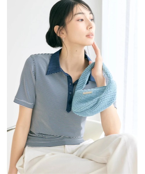 BLUE×PALANG（ブルーパラン）の「HYBRID DENIM POLO（Tシャツ/カットソー・レディース・ネイビー/ライトブルー・FREE）」の16枚目の写真