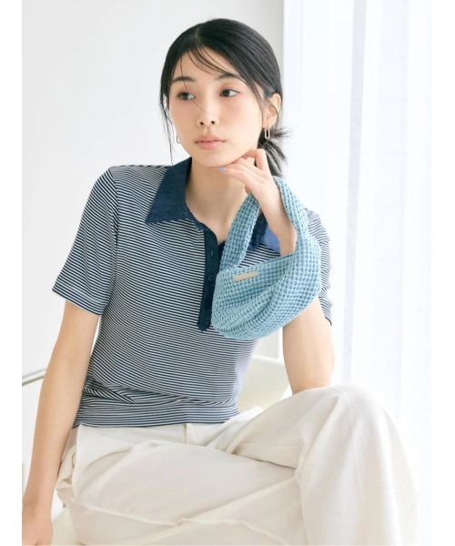 BLUE×PALANG（ブルーパラン）の「HYBRID DENIM POLO（Tシャツ/カットソー・レディース・ネイビー/ライトブルー・FREE）」の17枚目の写真