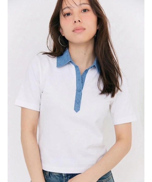 BLUE×PALANG（ブルーパラン）の「HYBRID DENIM POLO（Tシャツ/カットソー・レディース・ネイビー/ライトブルー・FREE）」の19枚目の写真